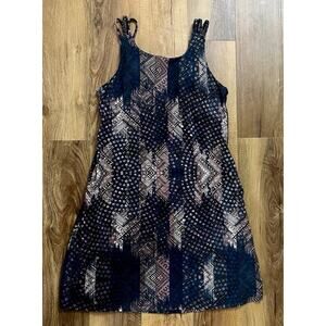 Kyodan Outdoor Leaf Print‎ Mini Dress, Women's Size L Navy Bra Built In Pockets
